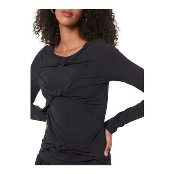 Terea By Andrea Pitter Primrose Knotted Front Top Size Large Black Long Sleeves - Picture 2 of 11